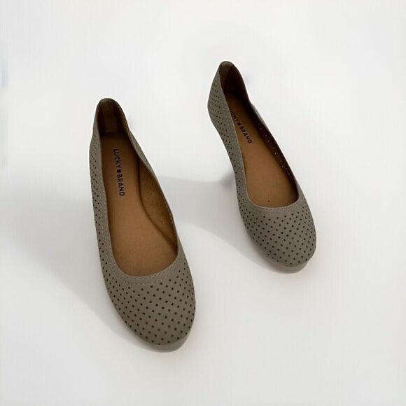 Lucky‎ Brand Everlee Ballet Flats Women's 7.5M/37.5 Taupe Leather Perforated - Picture 1 of 9
